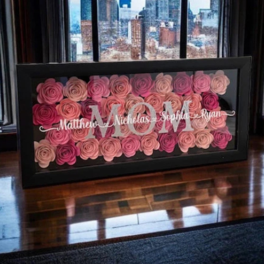Personalized Mom Flower Shadow Box With Kids Name For Mother's Day Gift ...