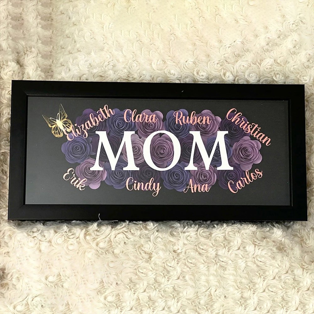 Personalized MOM Flower Shadow Box With Kids Name For Mother's Day Gift ...