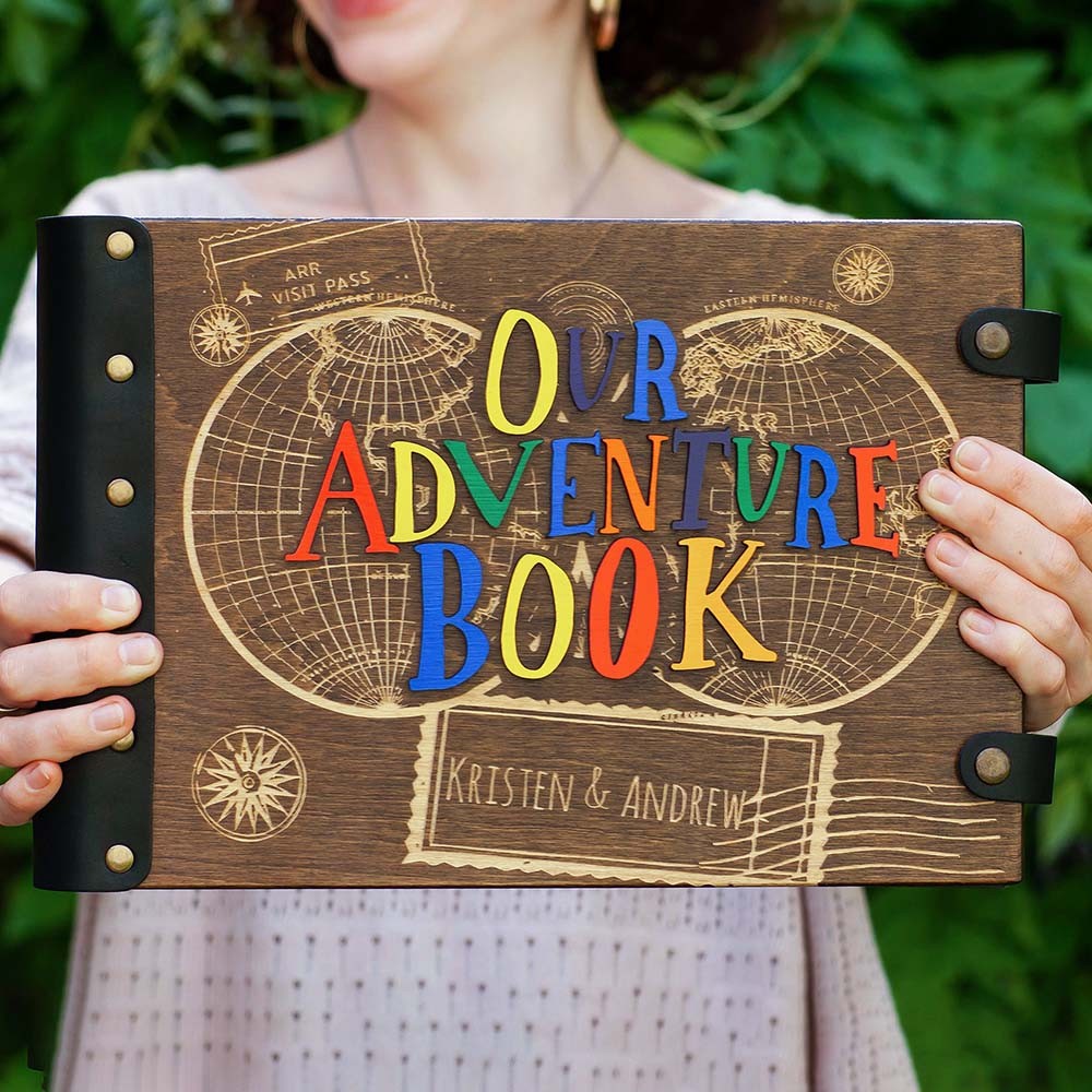 With Names Stamp Our Adventure Book Personalized Leather Photo Album