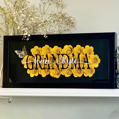 Personalized Grandma Flower Shadow Box With Kids Name For Mother's Day Gift Ideas