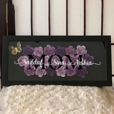 Personalized Mom Flower Shadow Box With Kids Name For Mother's Day Gift Ideas