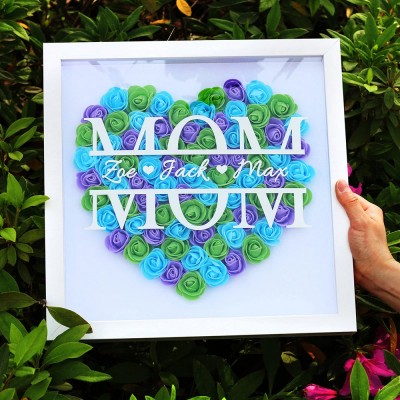 Personalized MOM Flower Shadow Box With Kids Name For Mother's Day Gift Ideas