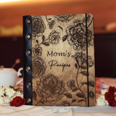 Personalized Leather Bound Family Wooden Recipe Book Mothers Day Gift Ideas