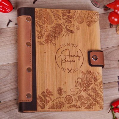 Personalized Family Wooden Recipe Book leather binding Mother's Day Gift Ideas