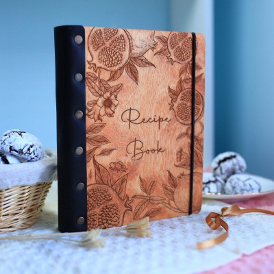 Personalized leather binding Family Wooden Recipe Book Mother's Day Gift Ideas