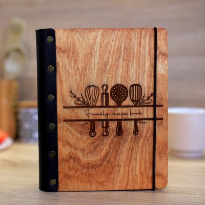 Personalized leather binding Family Wooden Recipe Book Mother's Day Gift Ideas